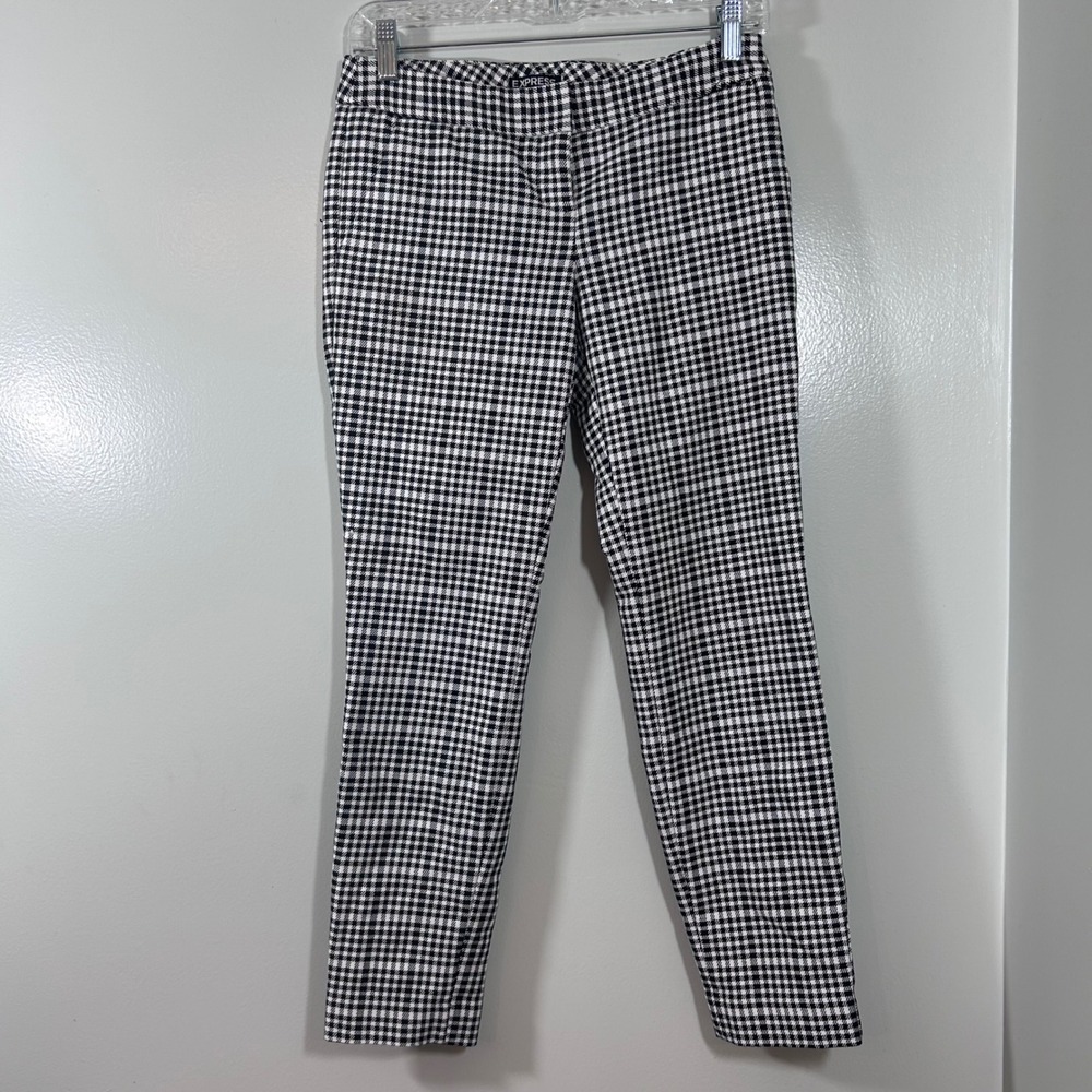 Express Columnist Ankle Pants Black White Houndstooth Plaid Dress Slacks Size 0R